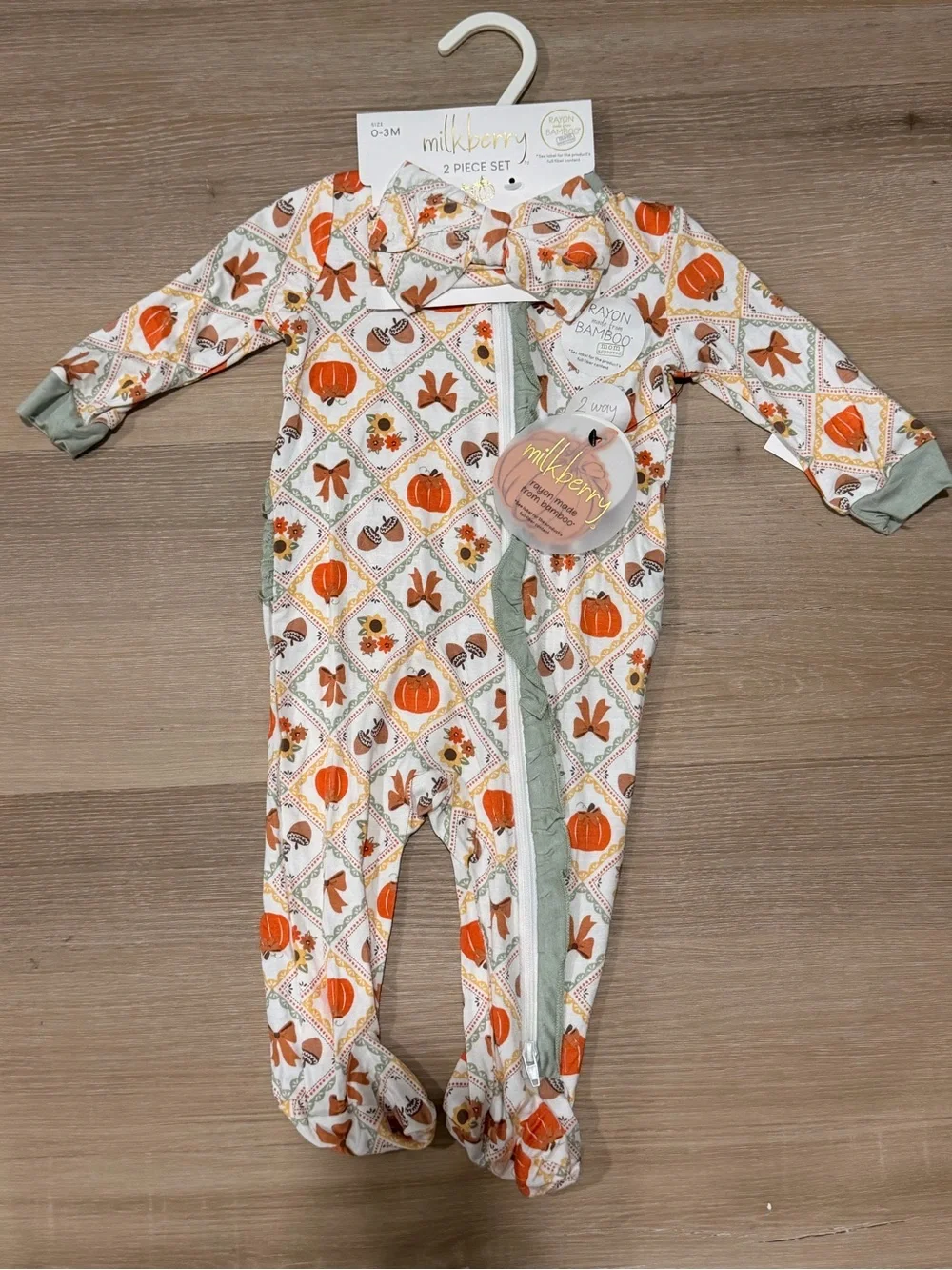 Milkberry Baby 2-Piece Pumpkin Floral fall Halloween Pajama Set - size 0-3 month